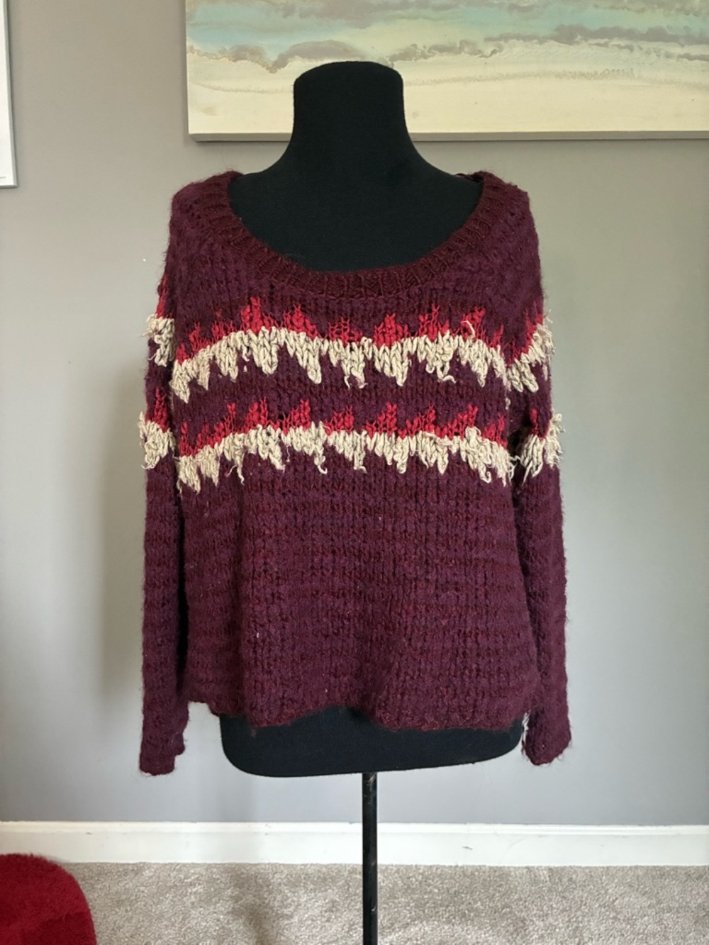 Free People Maroon Patterned Women's Sweater